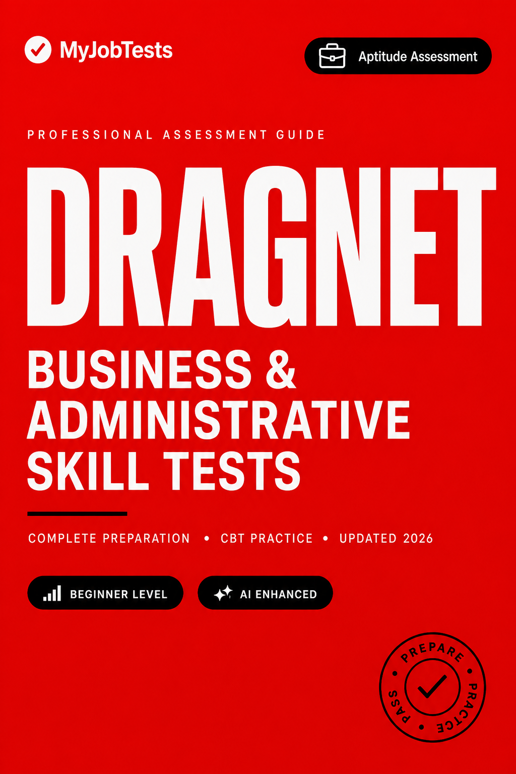 Dragnet Business & Administrative Skill Assessment Practice Pack Dragnet assessment preparation cover